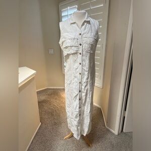 Vintage Nina Piccalino White linen Modest Lagenlook Long Maxi Dress size 6‎